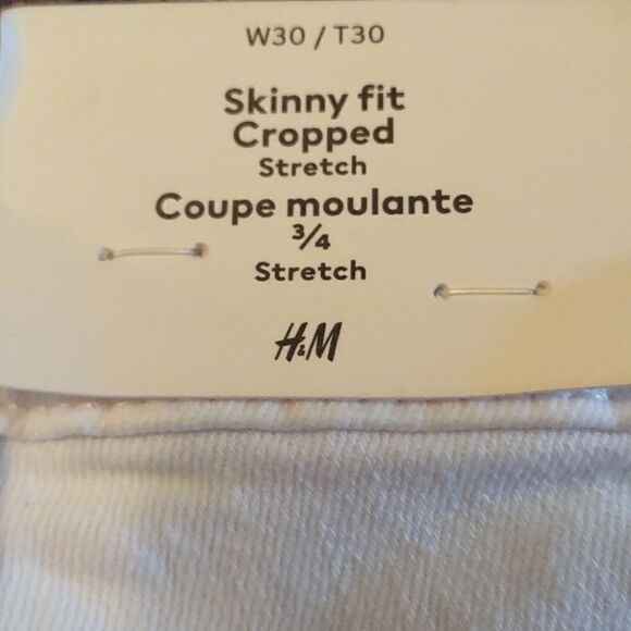 New H&M skinny fit crop stretch Women's 28 waist winter white distressed jeans - Picture 7 of 10